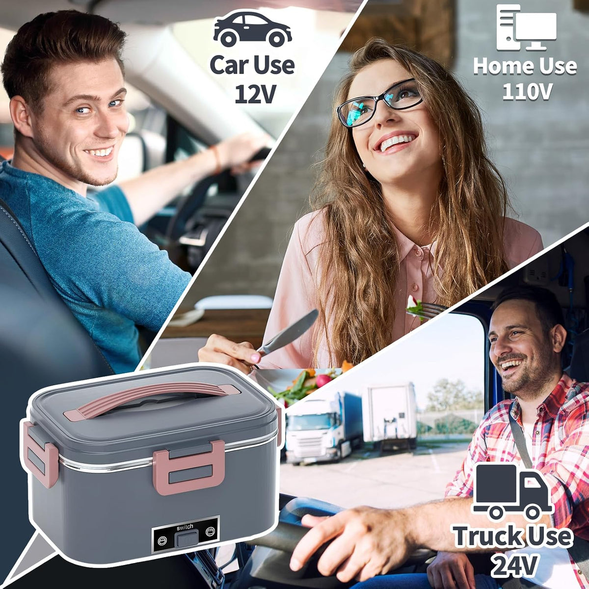 Electric Lunch Box for Adults, 1.8L 100W Heating Lunch Box for Men
