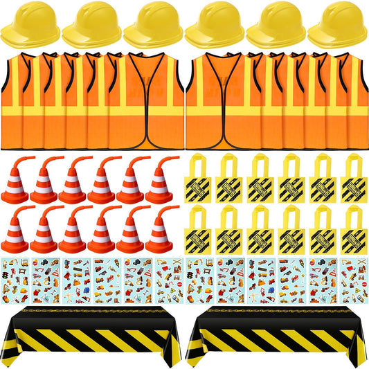 62 Pcs Construction Birthday Party Supplies Set Kids Construction Dress up Se...