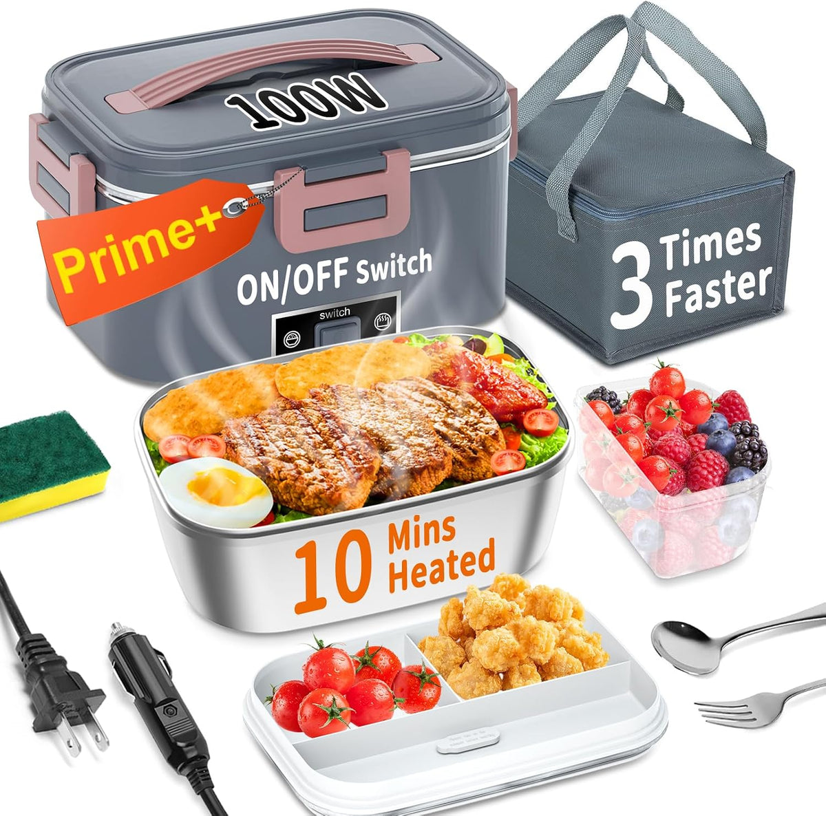 Electric Lunch Box for Adults, 1.8L 100W Heating Lunch Box for Men