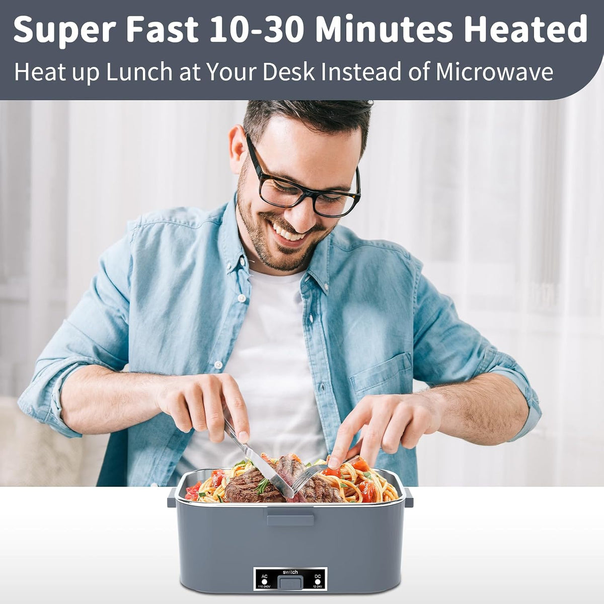 Electric Lunch Box for Adults, 1.8L 100W Heating Lunch Box for Men