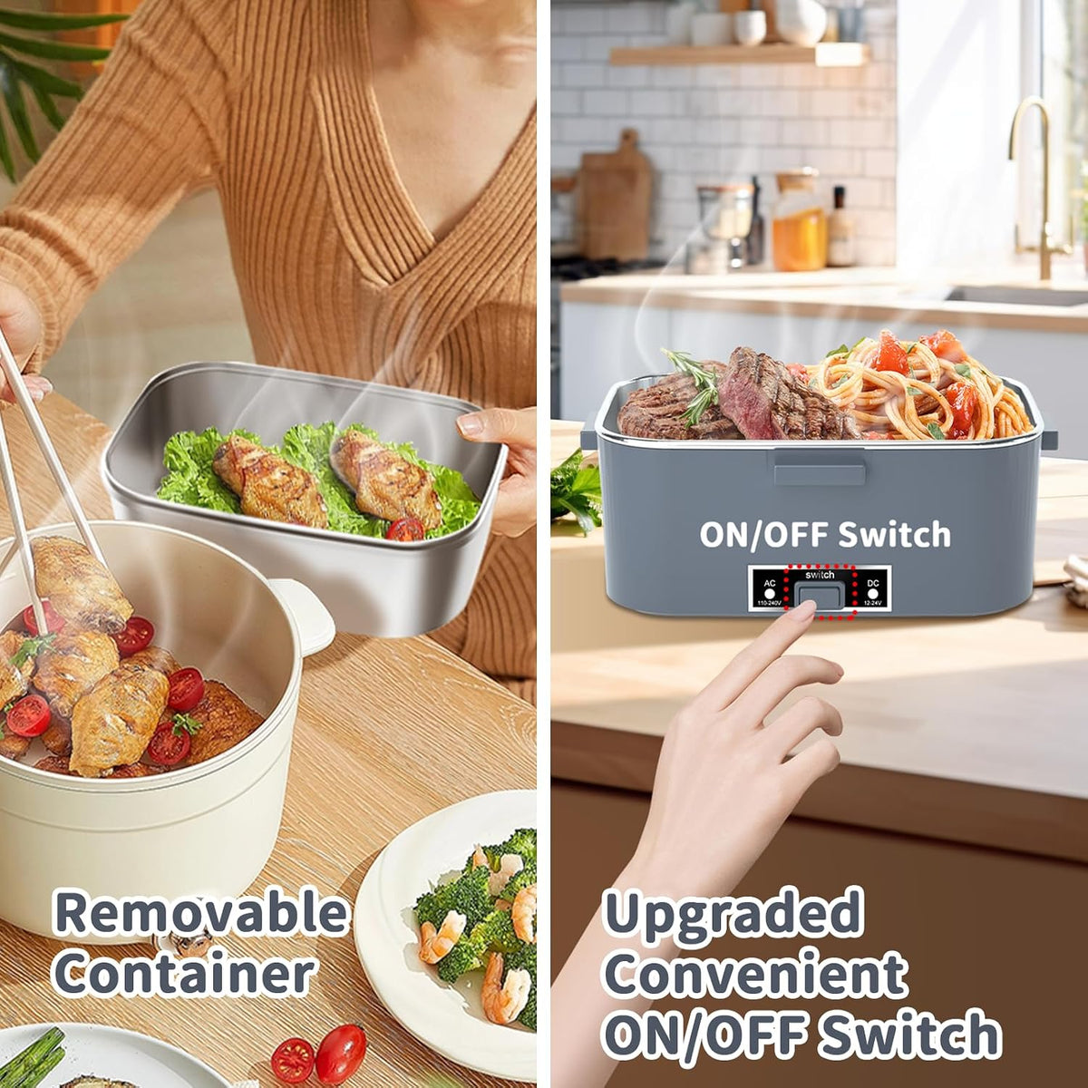 Electric Lunch Box for Adults, 1.8L 100W Heating Lunch Box for Men