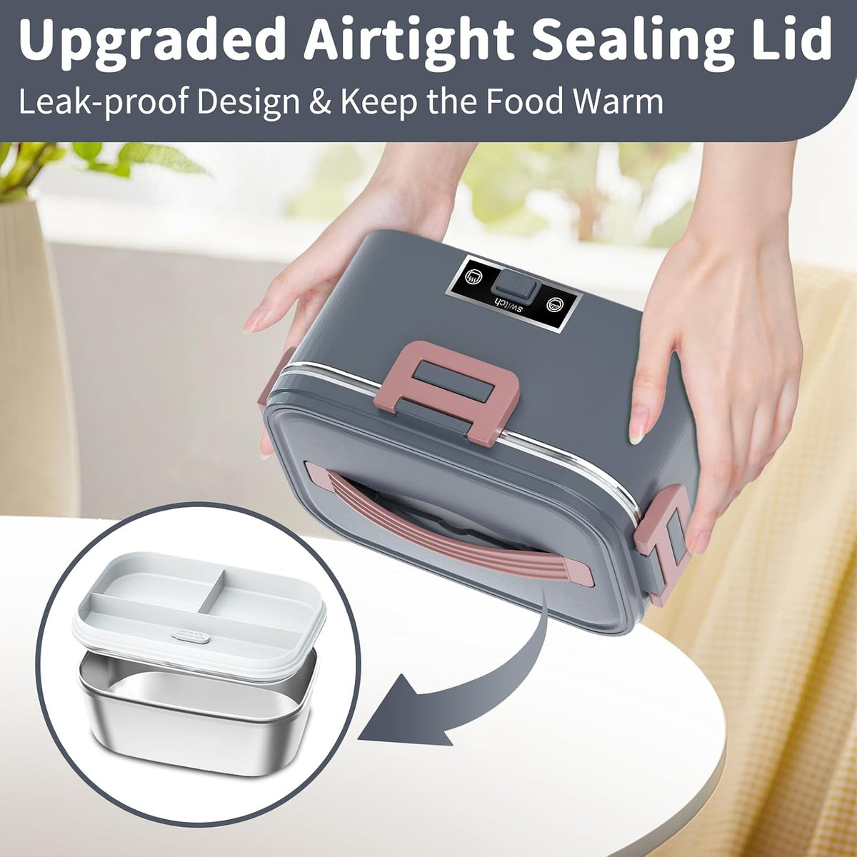 Electric Lunch Box for Adults, 1.8L 100W Heating Lunch Box for Men
