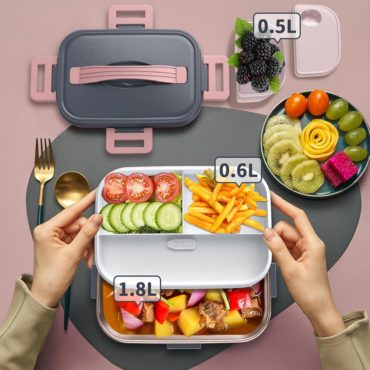 Electric Lunch Box for Adults, 1.8L 100W Heating Lunch Box for Men